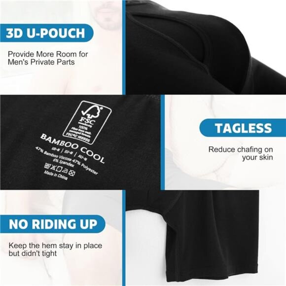 Mens Bamboo Boxer Briefs Underwear 6 Pack Soft Breathable Stretch Athletic Trunk - Picture 3 of 7